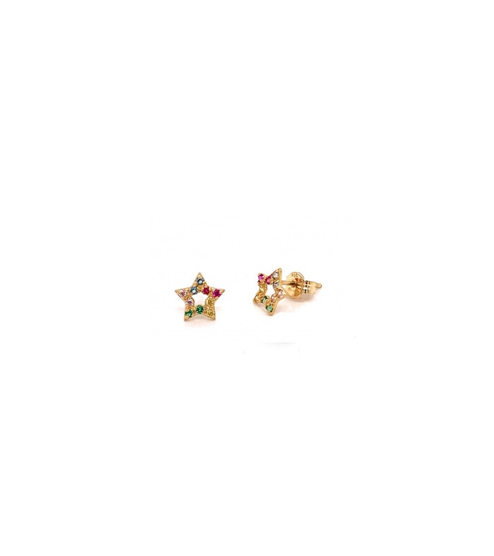 Pendientes de Oro Estrella circonitas colores
