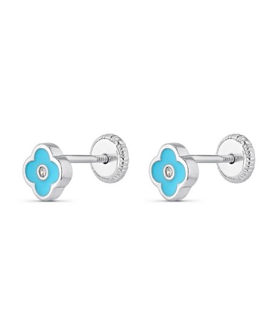 Pendientes bebé flor azul plata