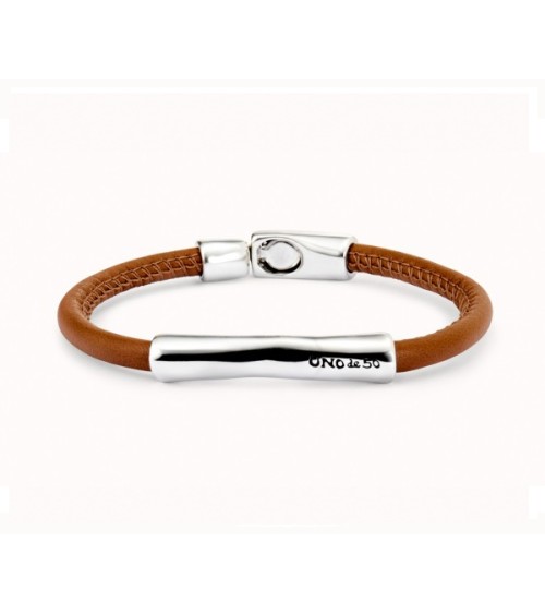 Pulsera Uno de 50 Camel cuero liso PUL2462