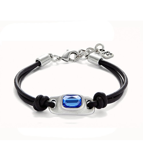 Pulsera Uno de 50 mujer cuero y cristal azul PUL2480AZU