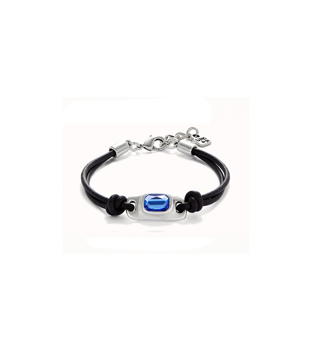 Pulsera Uno de 50 mujer cuero y cristal azul PUL2480AZU