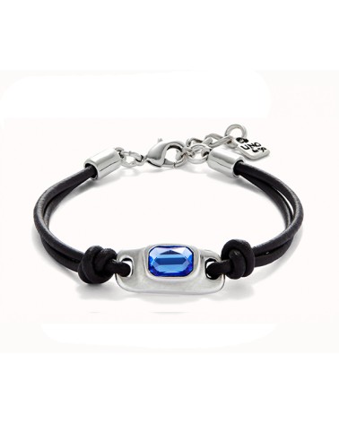 Pulsera Uno de 50 mujer cuero y cristal azul PUL2480AZU