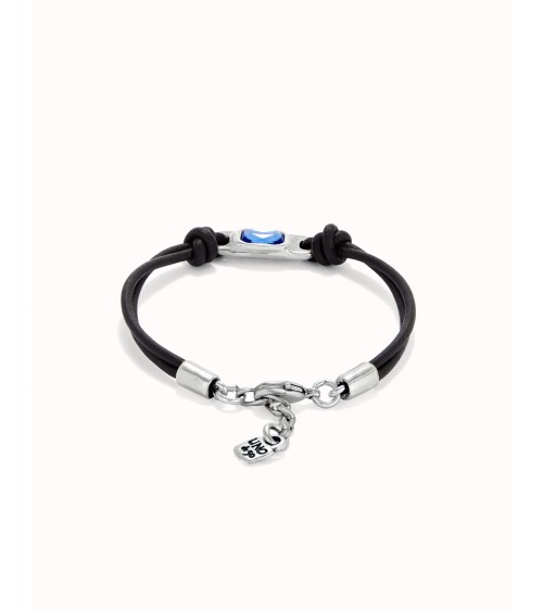 Pulsera Uno de 50 mujer cuero y cristal azul PUL2480AZU