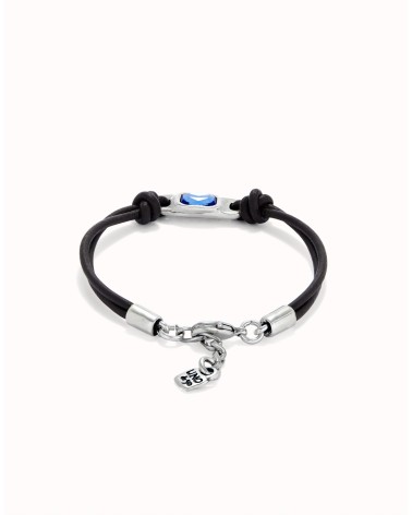 Pulsera Uno de 50 mujer cuero y cristal azul PUL2480AZU