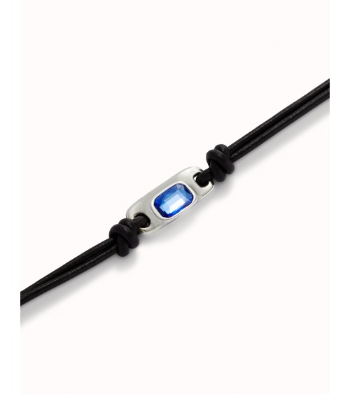 Pulsera Uno de 50 mujer cuero y cristal azul PUL2480AZU