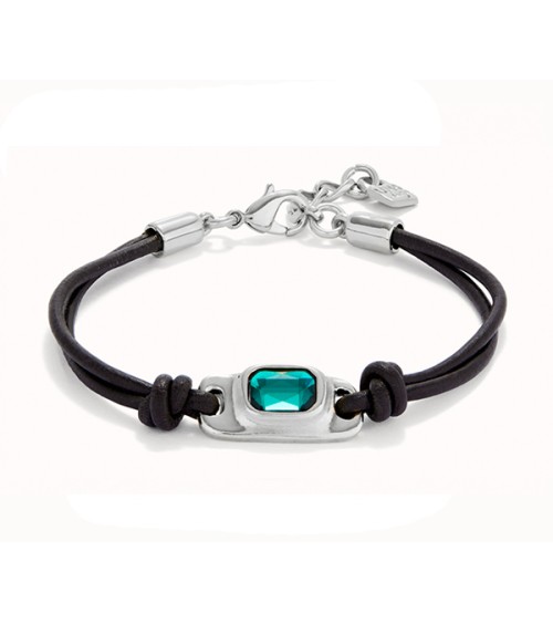 Pulsera Uno de 50 cuero marrón y cristal PUL2480VRD