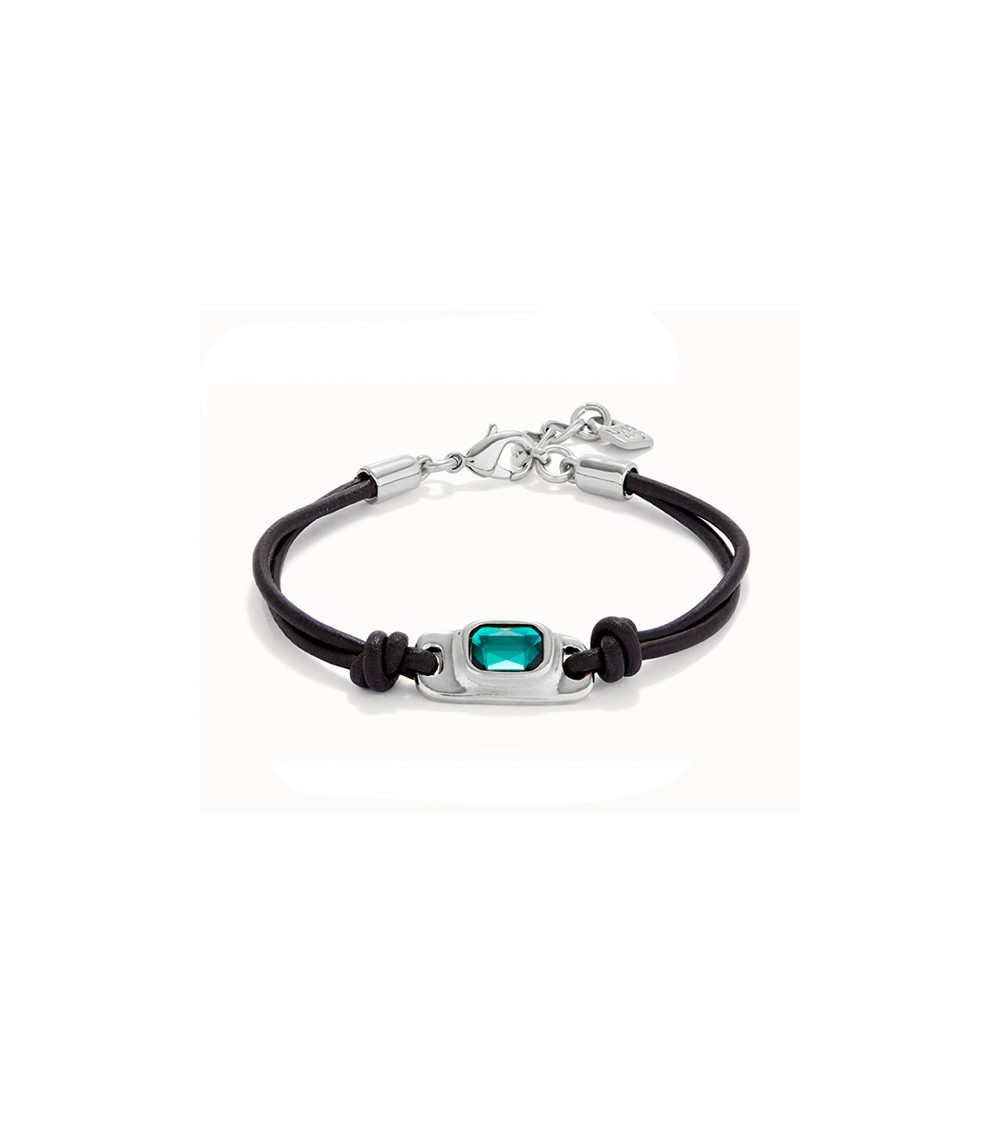 Pulsera Uno de 50 cuero marrón y cristal PUL2480VRD