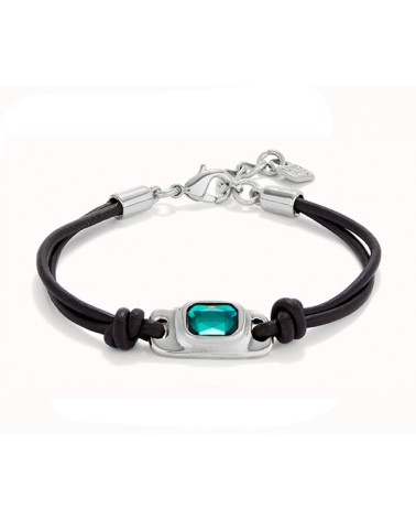 Pulsera Uno de 50 cuero marrón y cristal PUL2480VRD