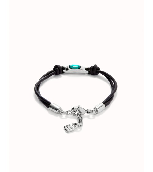 Pulsera Uno de 50 cuero marrón y cristal PUL2480VRD