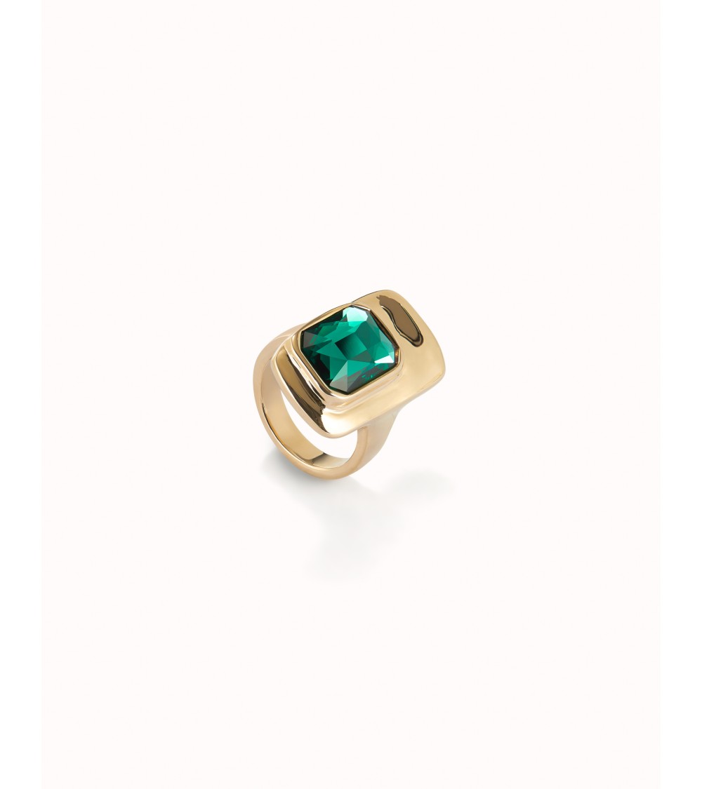 Anillo Uno de 50 bañado Oro 18K|Cristal verde|ANI0829VRDORO